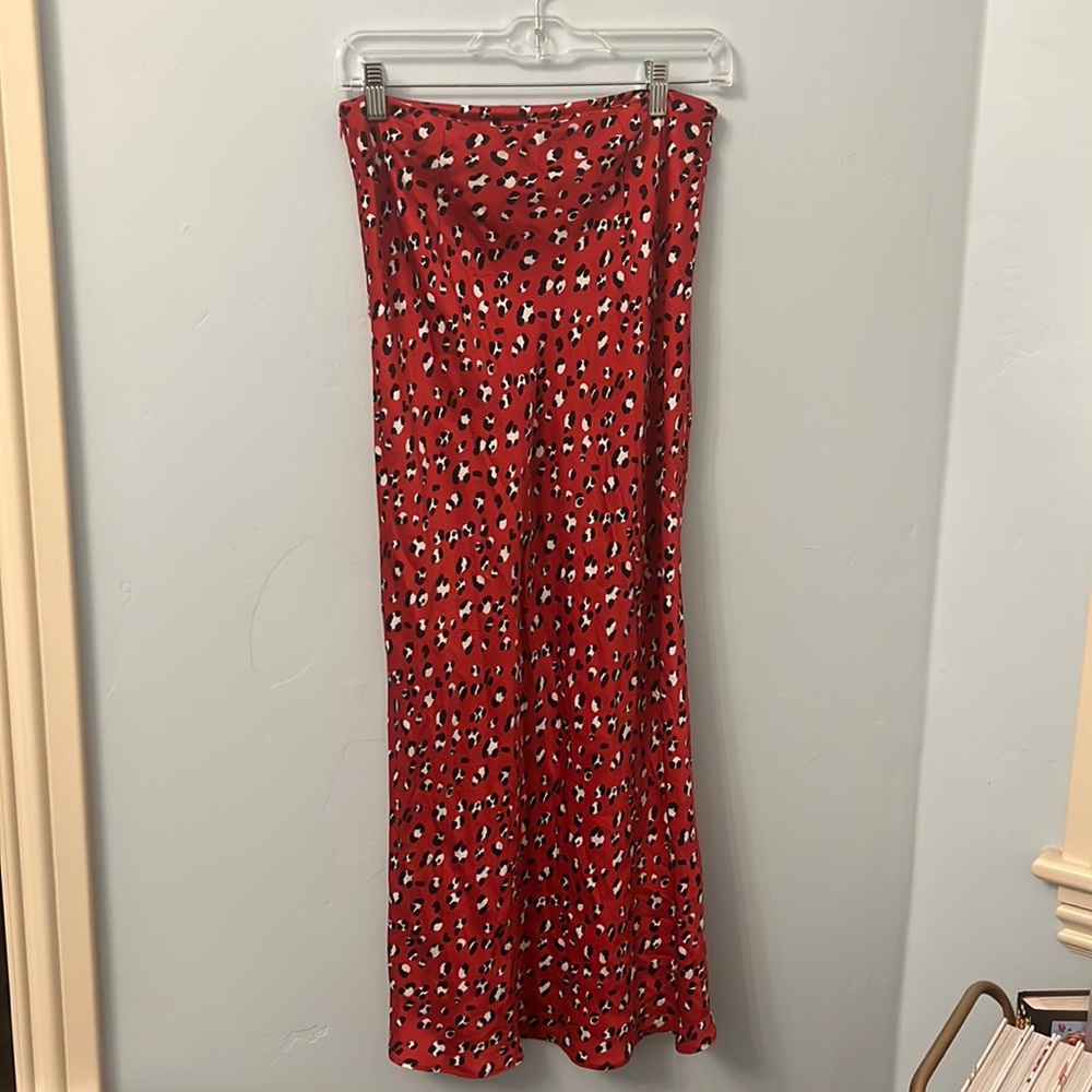 Urban Outfitters Red Cheetah Midi Slip Skirt